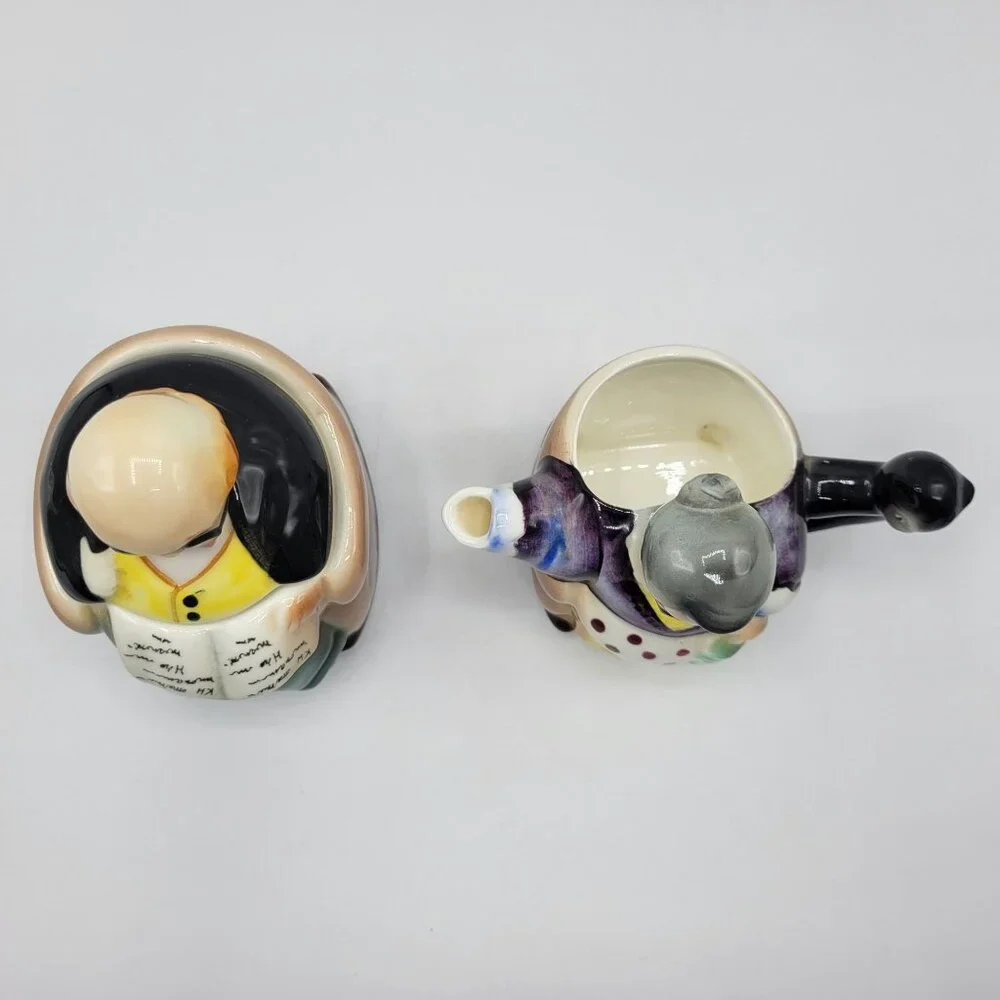 Vintage Hand Painted Japan Grandparents Creamer & Sugar Bowl Set